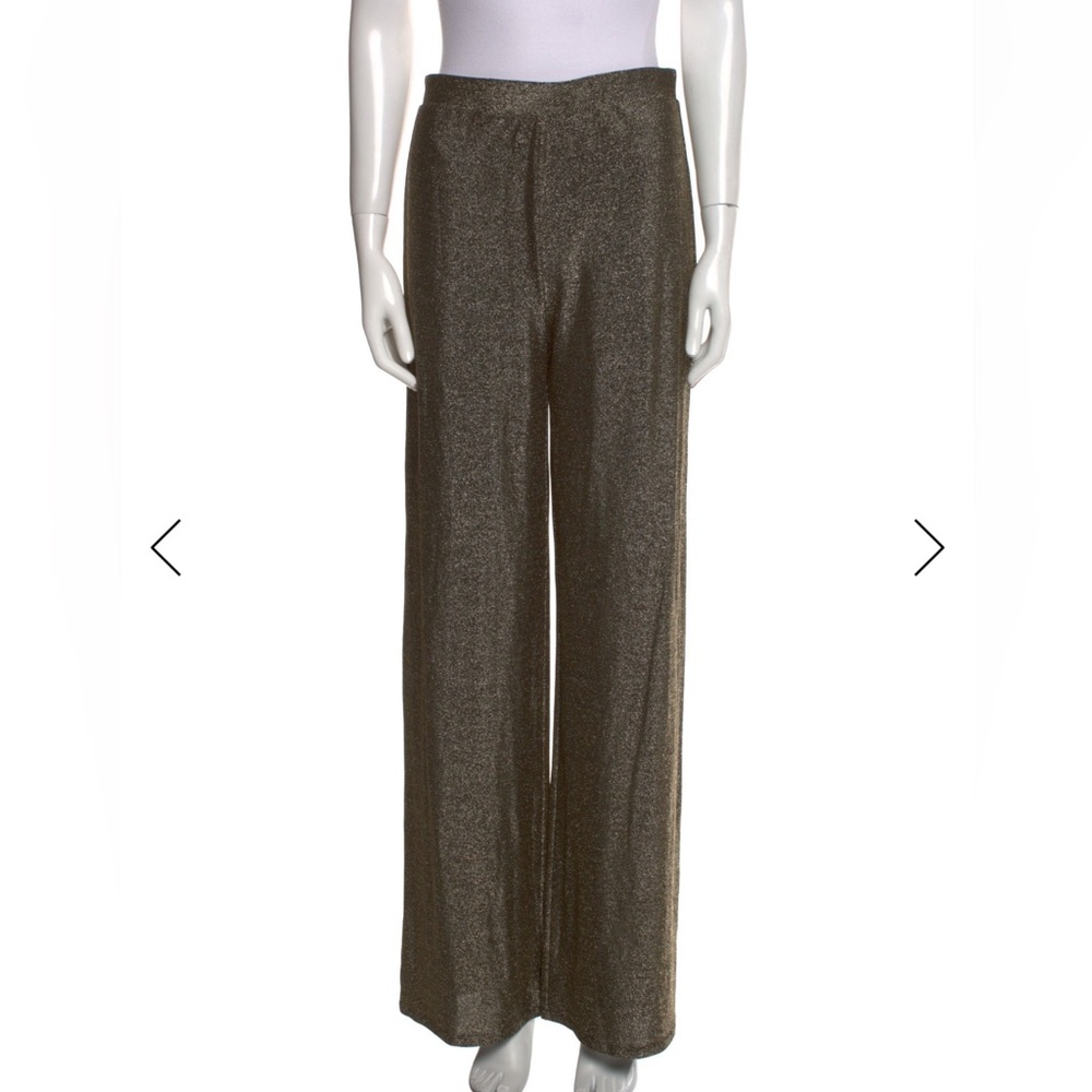 Reformation black metallic shiny wide leg high waisted fun pants